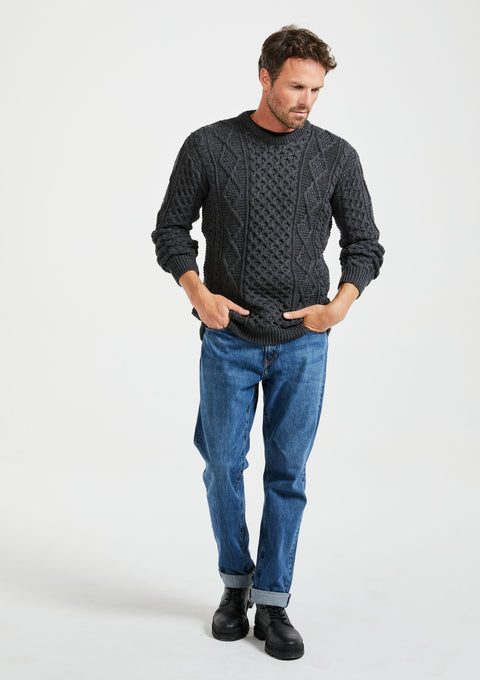 100% wool jumper, Aran Sweater, Men's Sweater, unisex, merino wool, cable knit, knitwear, made in Ireland, grey
