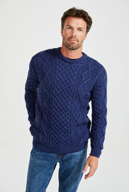 100% wool jumper, Aran Sweater, Men's Sweater, unisex, merino wool, cable knit, knitwear, made in Ireland, fisherman, navy sweater