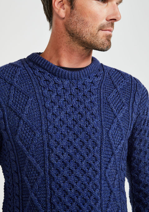 100% wool jumper, Aran Sweater, Men's Sweater, unisex, merino wool, cable knit, knitwear, made in Ireland, navy
