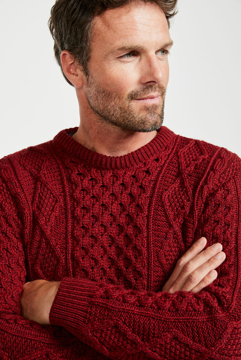 Éireann Mens Traditional Aran Supersoft Sweater - Rua Red