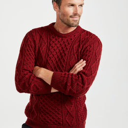 Éireann Herren-Pullover aus traditionellem Aran-Supersoft-Merinowolle – Rua Red