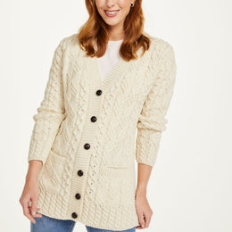 Glebe Aran Long Line Merino Cardigan - Cream