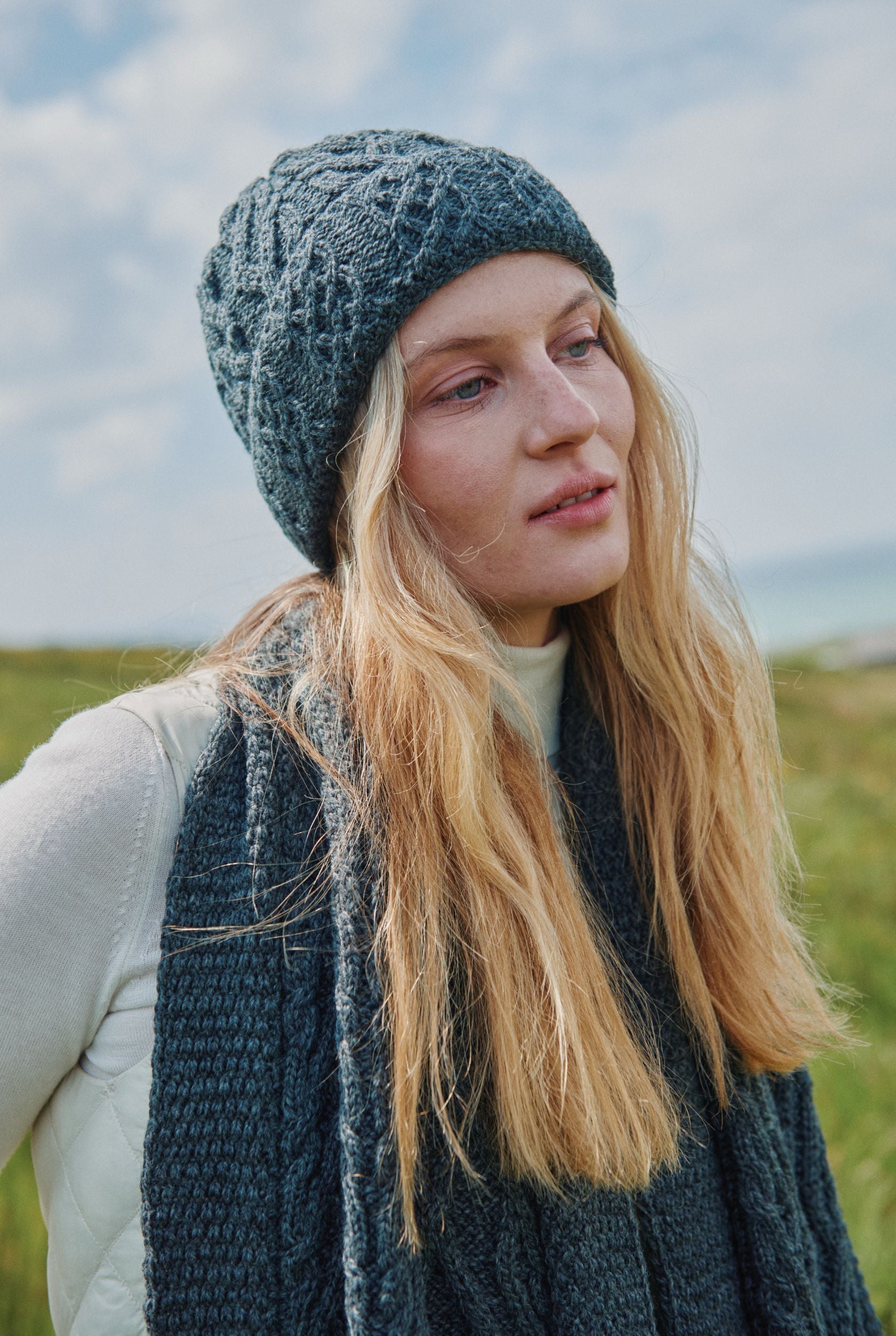 Finlough Aran Wool Hat Grey Aran Woollen Mills