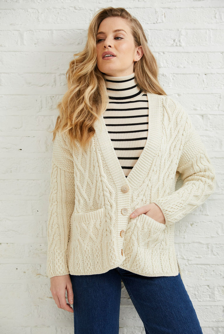 Valentia Trellis Aran Cardigan - Cream