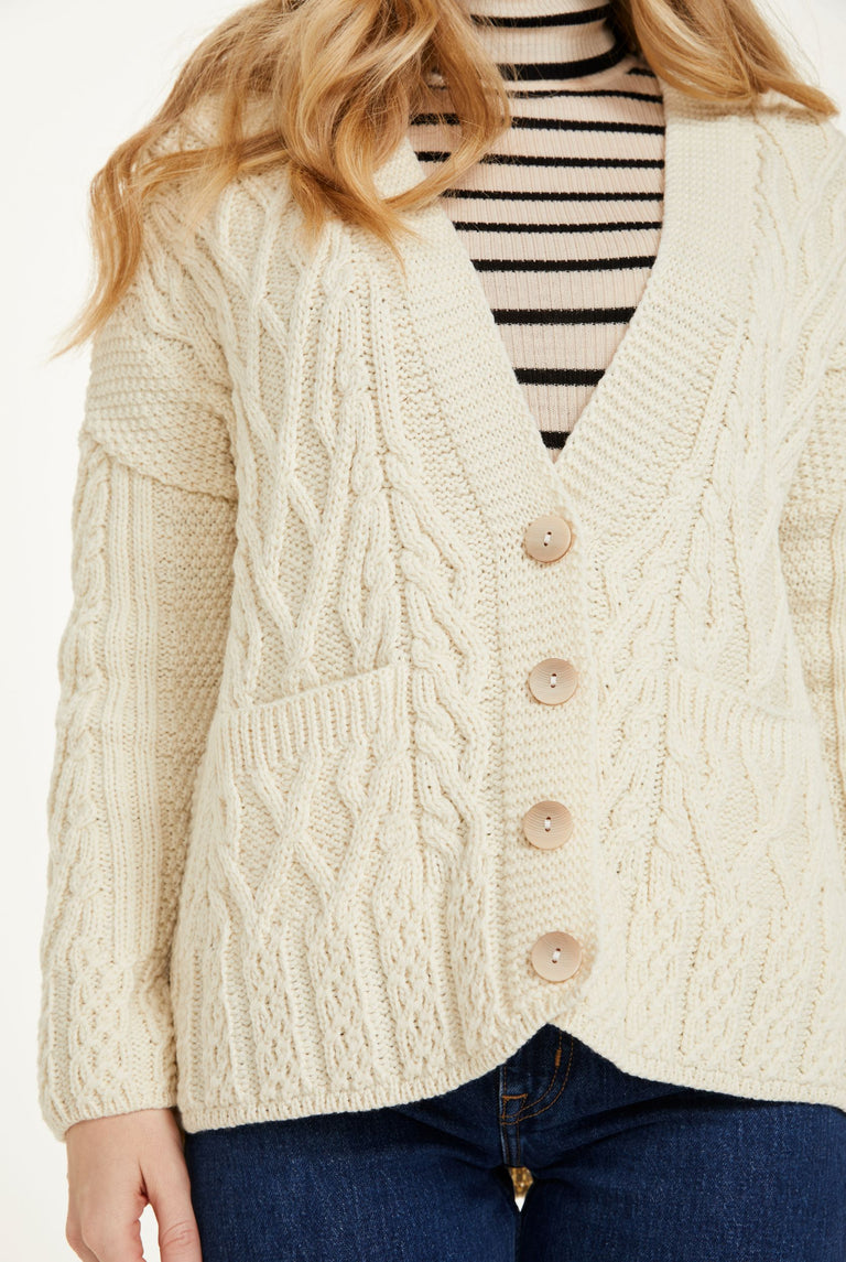 Valentia Trellis Aran Cardigan - Cream