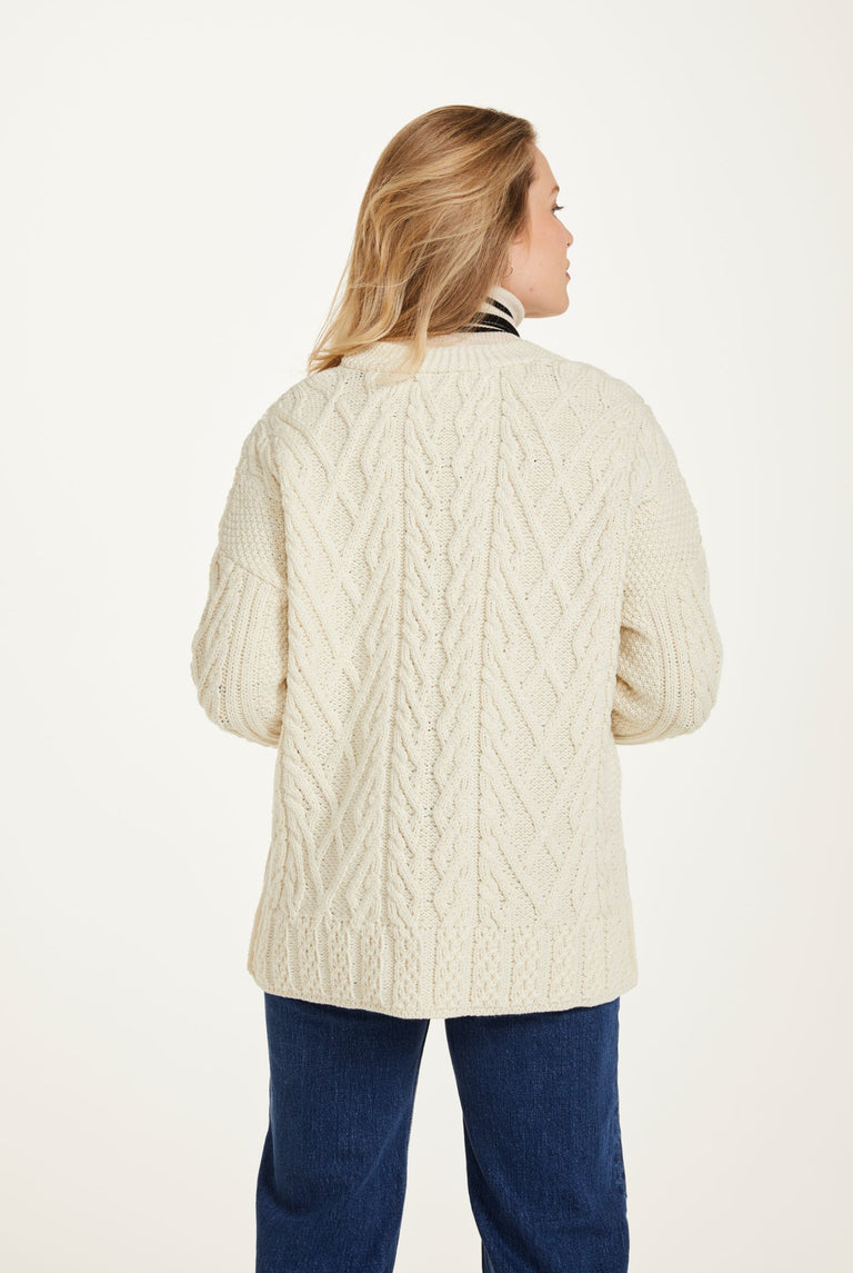 Valentia Trellis Aran Cardigan - Cream