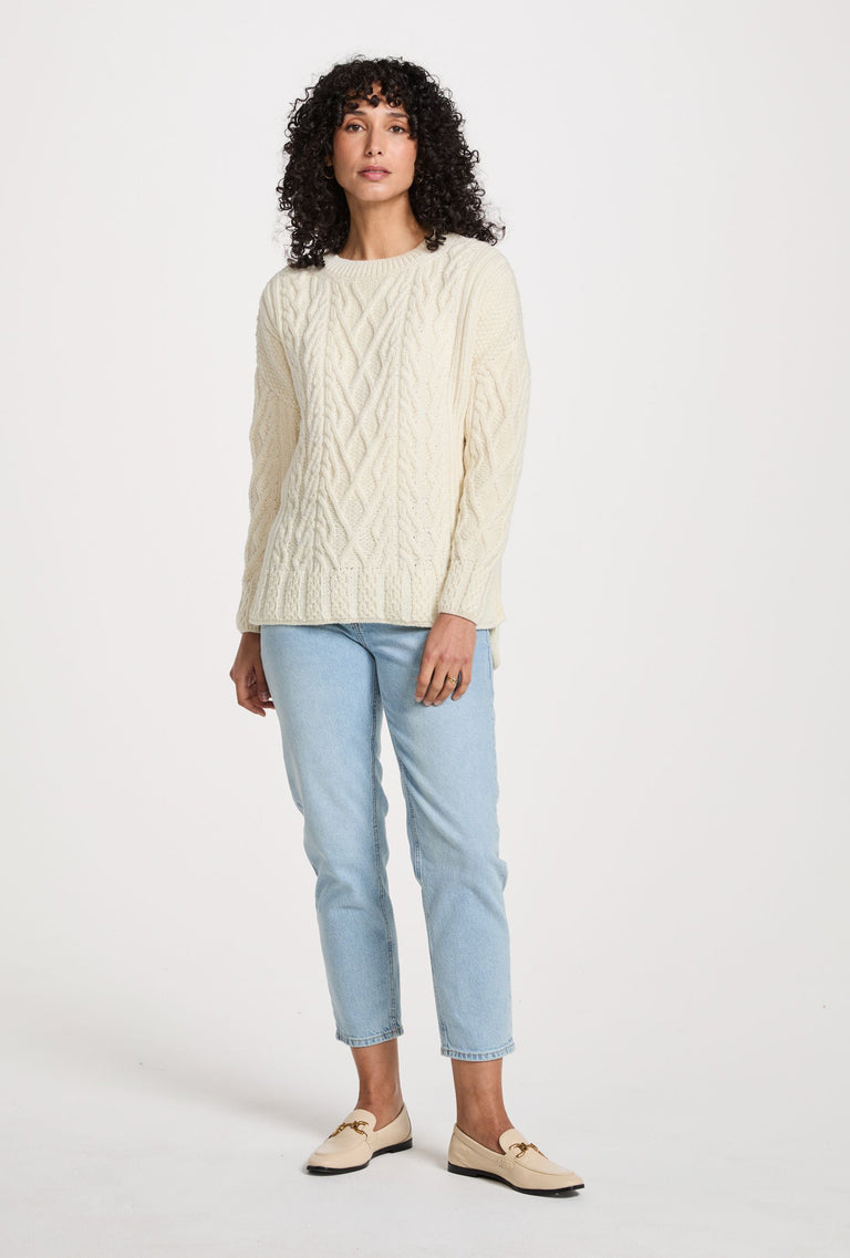 Tully Box Supersoft Merino Aran Sweater - Cream
