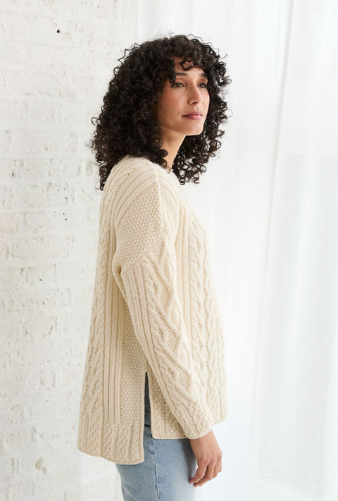 Tully Box Supersoft Merino Aran Sweater - Cream