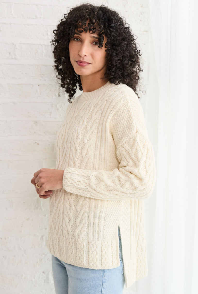 Tully Box Supersoft Merino Aran Sweater - Cream