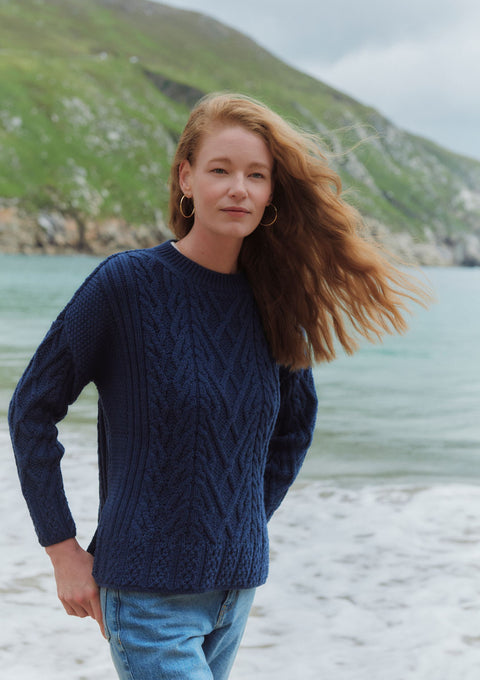 Tully Box Supersoft Merino Aran Sweater - Navy