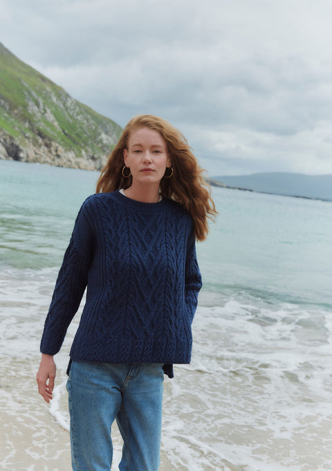 Tully Box Supersoft Merino Aran Sweater - Navy