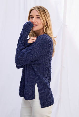 Tully Box Aran Sweater - Navy