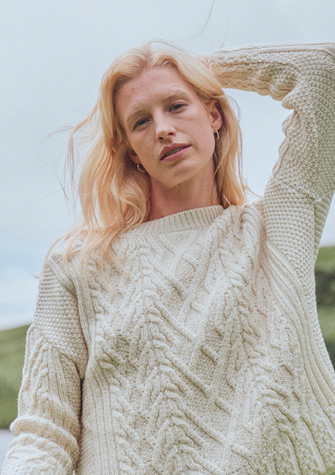 Tully Box Supersoft Merino Aran Sweater - Cream