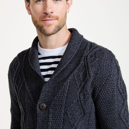 Killary Fjord Merino Aran Cardigan - Charcoal