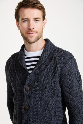 Killary Fjord Aran Cardigan - Charcoal