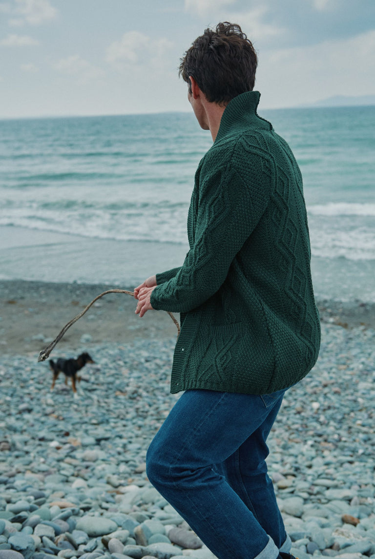 Killary Fjord Merino Aran Cardigan - Forest Green