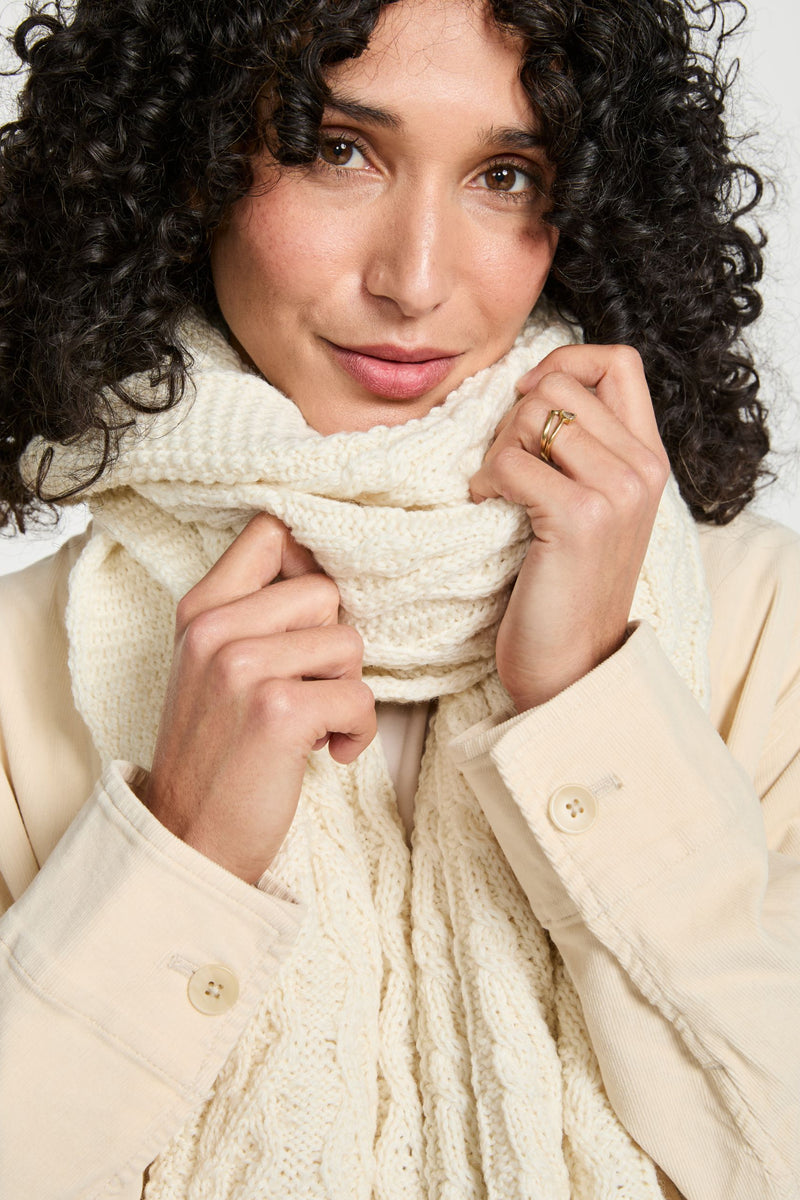 merino wool, scarf, cream,  knitwear, gift, aran scarves, hat & scarves,aran,wool scarf