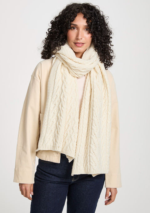 merino wool, scarf, cream,  knitwear, gift, ladies scarf, aran scarves, hat & scarves,aran