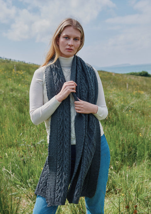 Merino wool, scarf, woollen scarf, made in Ireland, knitwear,gre,Hat & Scarf, gift,wool scarves,aran