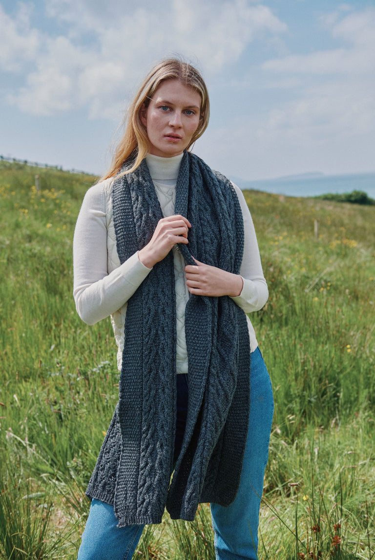 Leenane Aran Scarf - Grey