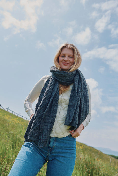 Leenane Aran Scarf - Grey