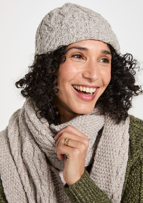 Merino wool, scarf, oat, knitwear, gift, ladies scarf, aran scarves, hat & scarves, made in Ireland
