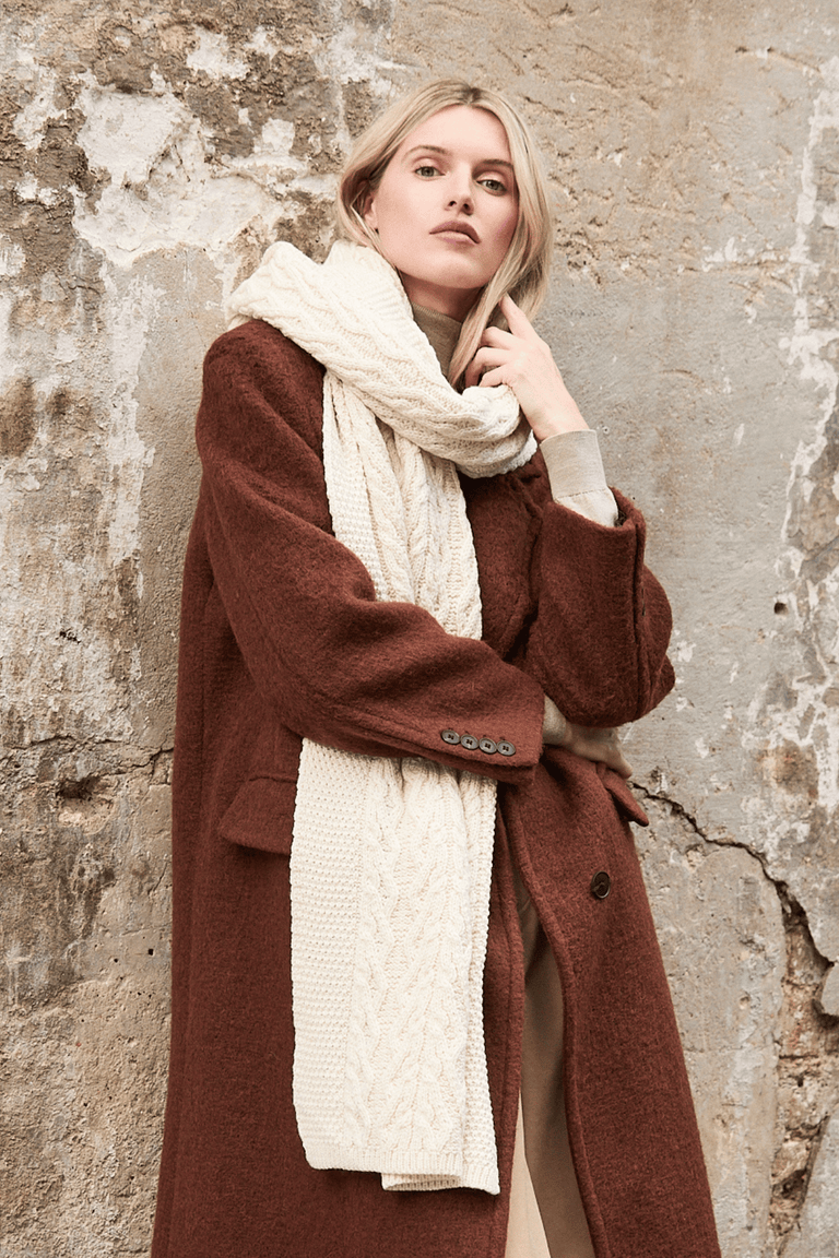 Leenane Supersfot Merino Aran Scarf - Cream