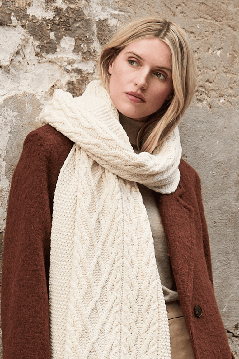 Leenane Supersfot Merino Aran Scarf - Cream
