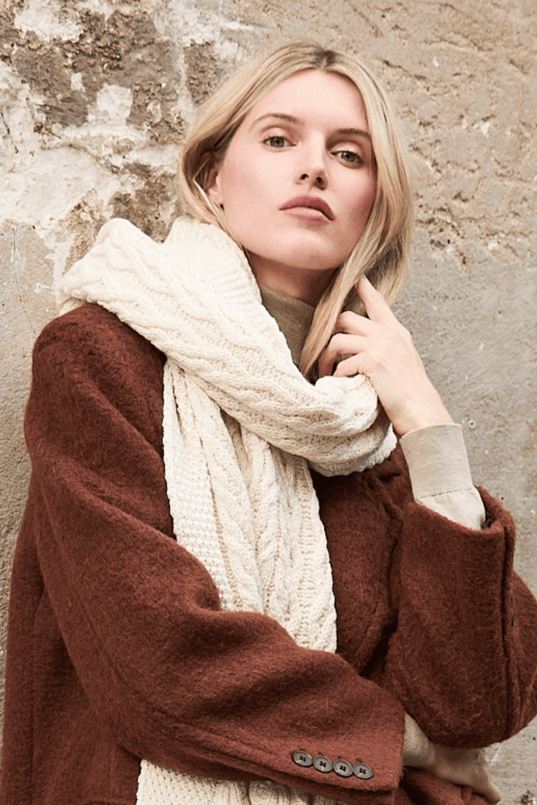 Leenane Supersfot Merino Aran Scarf - Cream