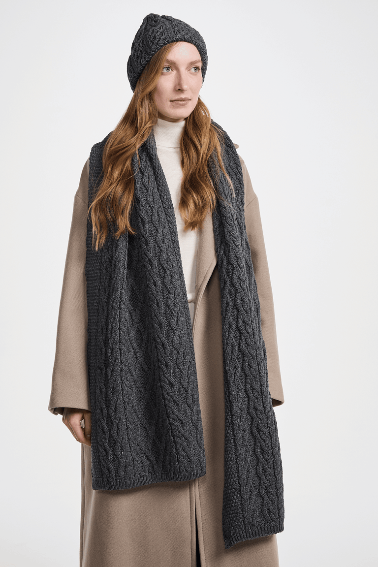 Leenane Supersoft Merino Aran Scarf - Grey