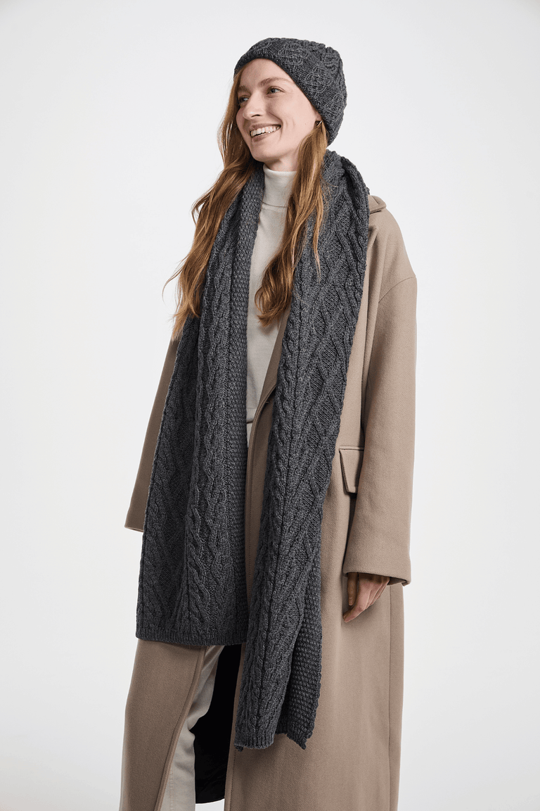Leenane Supersoft Merino Aran Scarf - Grey