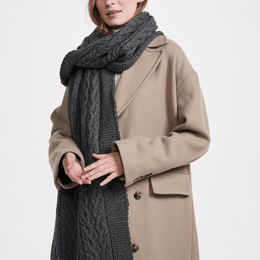 Leenane Supersoft Merino Aran Scarf - Grey