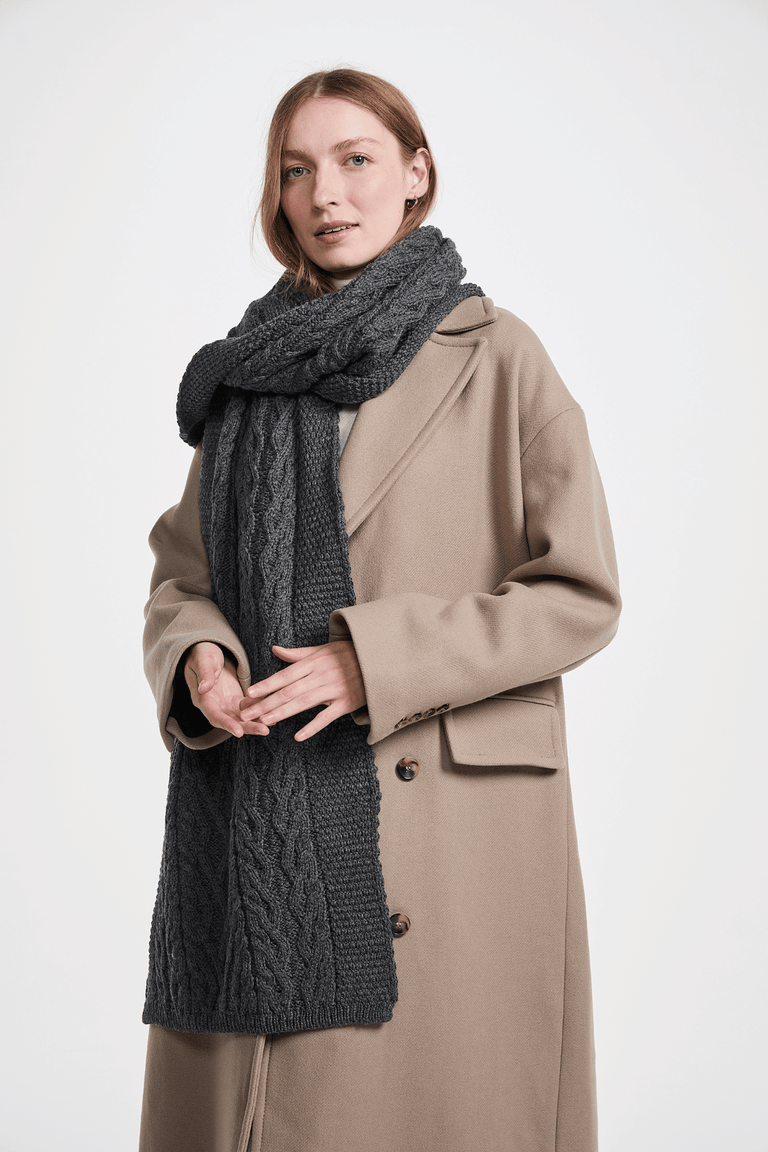 Leenane Supersoft Merino Aran Scarf - Grey