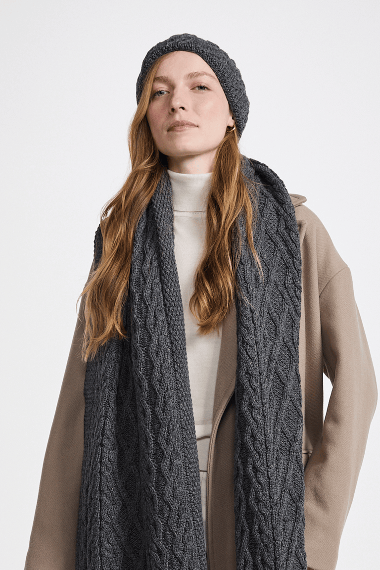 Leenane Supersoft Merino Aran Scarf - Grey