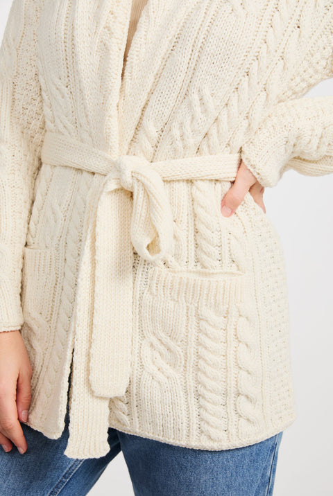 Sheeffry Shawl Aran Neck Cardigan - Cream