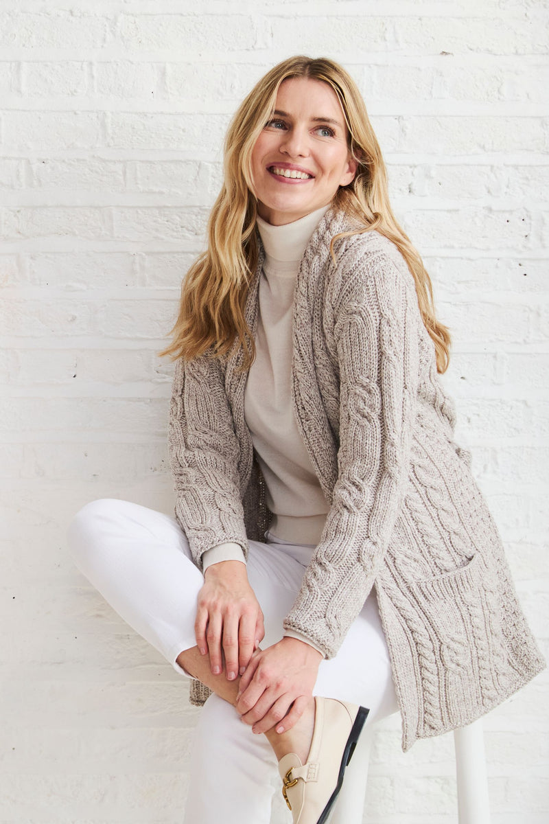 Merino wool sweater, jumper, made in Ireland, cable knit, knitwear.wool jumpers,aran, women's cardigan, oat