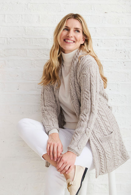 Merino wool sweater, jumper, made in Ireland, cable knit, knitwear.wool jumpers,aran, women's cardigan, oat
