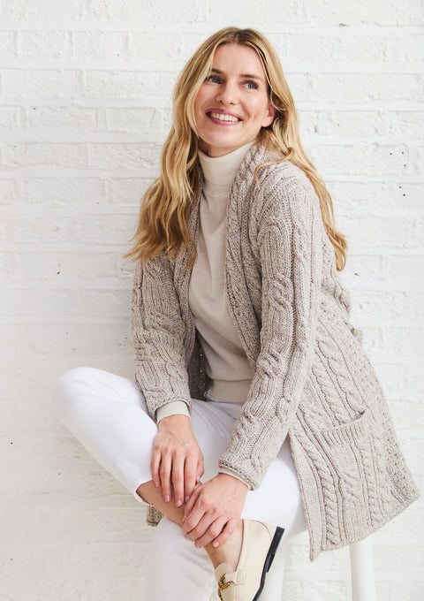 Merino wool sweater, jumper, made in Ireland, cable knit, knitwear.wool jumpers,aran, women's cardigan, oat