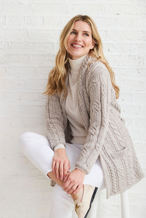 Aran Woollen Mills Women's Roll Neck Sweater - 100% Irish Wool, Relaxed Fit, Multicolor Fleck