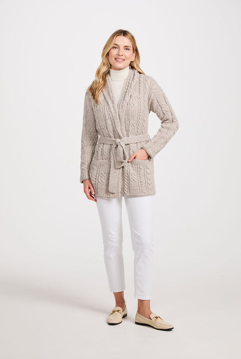 Sheeffry Shawl Aran Neck Cardigan - Oat