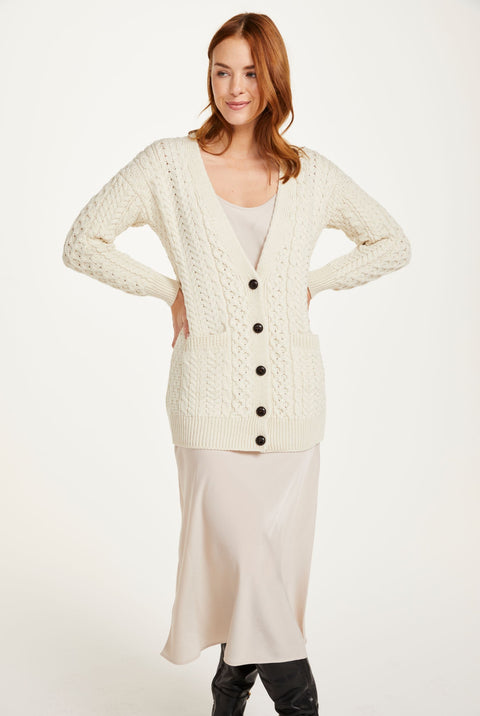 Delphi Aran Boyfriend Cardigan - Cream