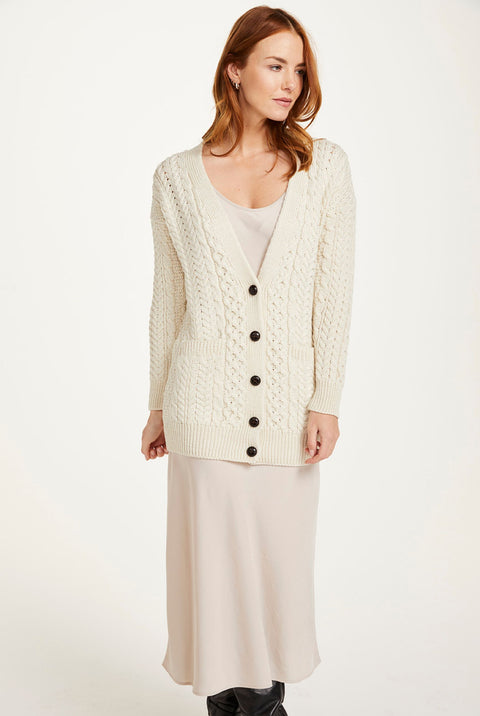 Delphi Aran Boyfriend-Cardigan - Creme