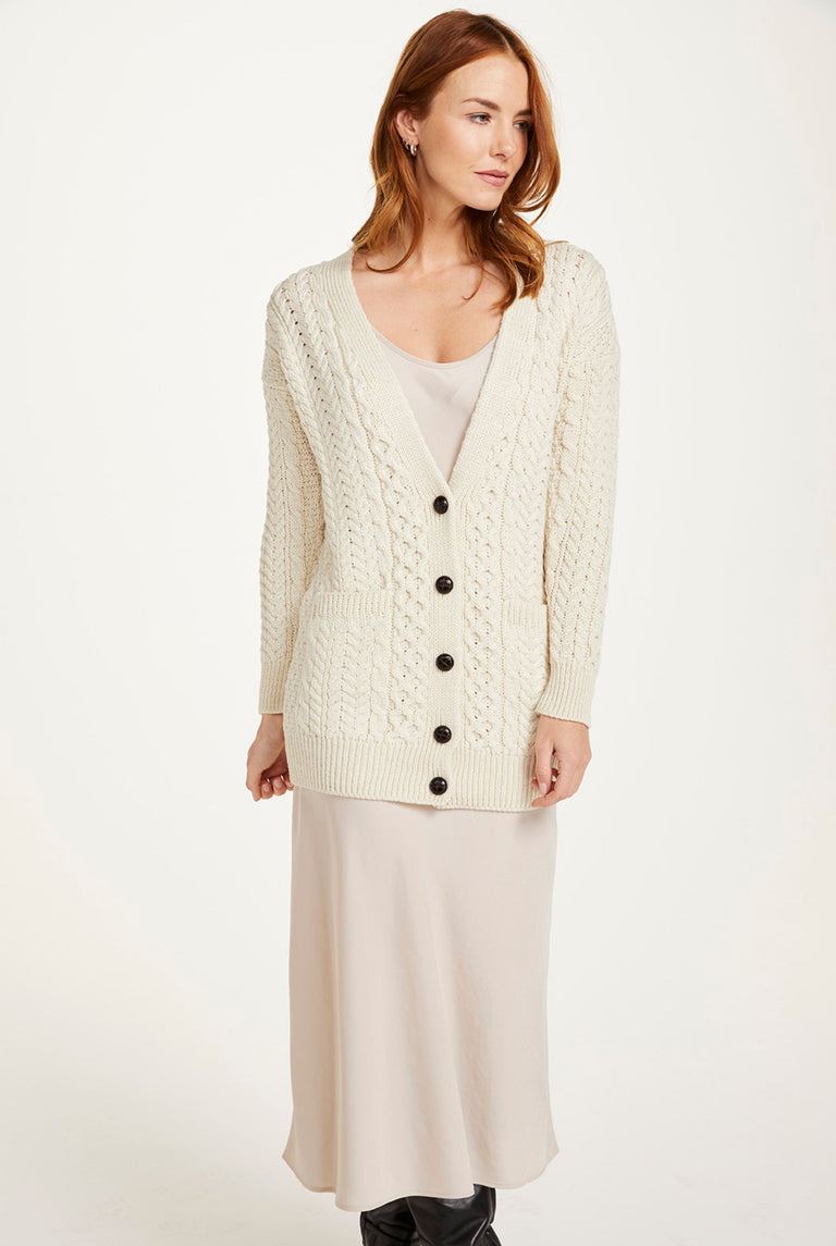 Delphi Aran Boyfriend Cardigan - Cream