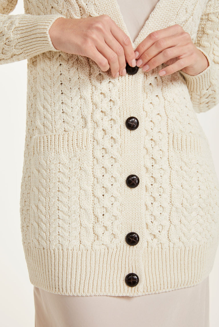 Delphi Aran Boyfriend-Cardigan - Creme