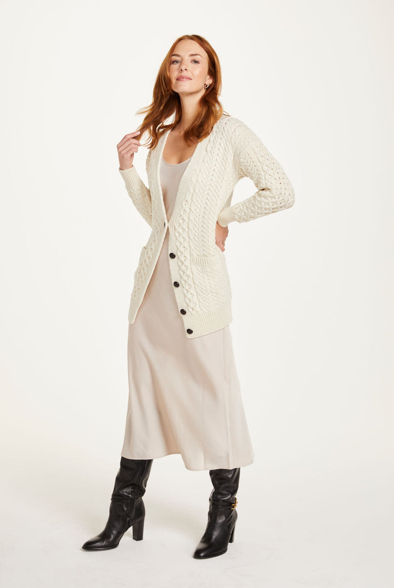 Delphi Aran Boyfriend-Cardigan - Creme