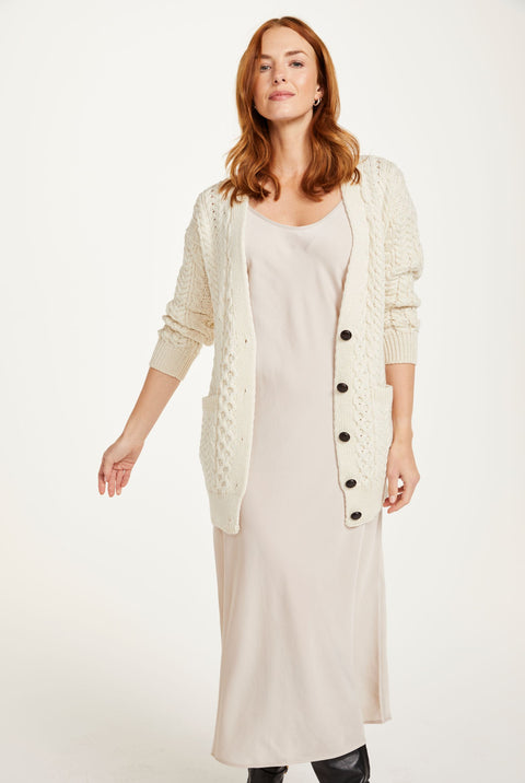 Delphi Aran Boyfriend-Cardigan - Creme