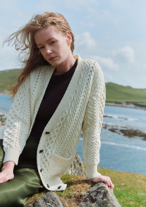 Delphi Aran Boyfriend-Cardigan - Creme