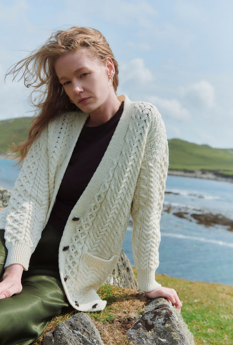 Delphi Aran Boyfriend Cardigan - Cream