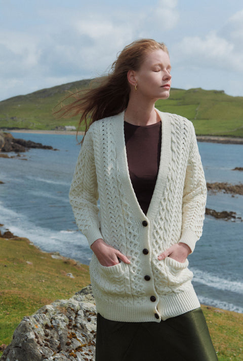 Delphi Aran Boyfriend Cardigan - Cream