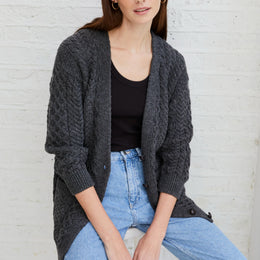 Delphi Aran Boyfriend-Cardigan - Grau